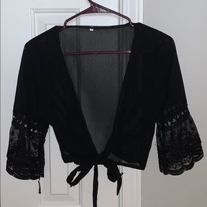 sheer black tie crop top